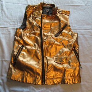 Womens Vtg Lip Service Cult Shiny Gold Retro Vest Sz S